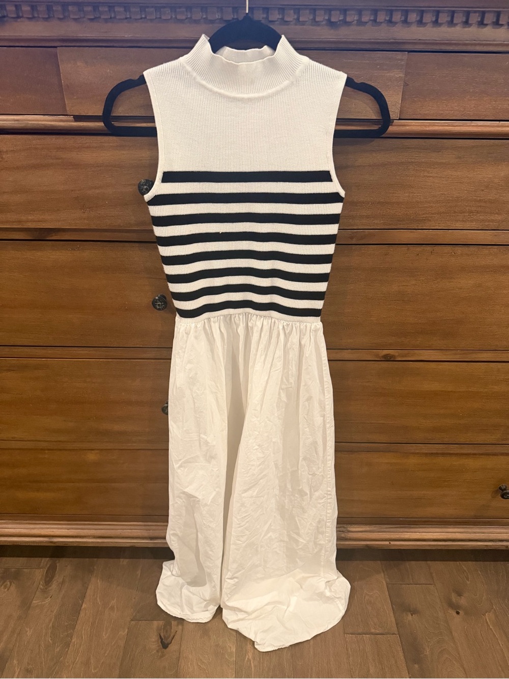 Sleeveless Navy & White Striped Maxi Dress - White Skirt